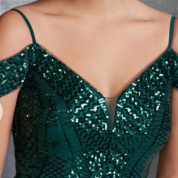 NIGHTWAY
Off Shoulder Spaghetti Strap Patterned Sequin Gown
Sz 8 - Picture 3 of 5